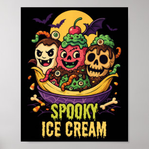Spooky Ice Cream Dessert Halloween Design Poster