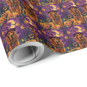 Spooky Ierse Rode Setter Halloween Witch Pumpkin Cadeaupapier