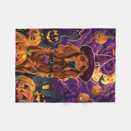 Spooky Ierse Rode Setter Halloween Witch Pumpkin Fleece Deken (Voorkant (Horizontaal))