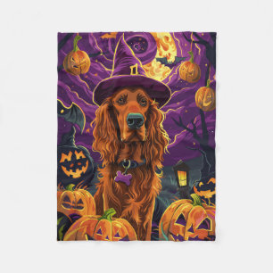 Spooky Ierse Rode Setter Halloween Witch Pumpkin Fleece Deken