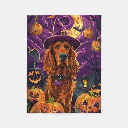 Spooky Ierse Rode Setter Halloween Witch Pumpkin Fleece Deken (Voorkant)