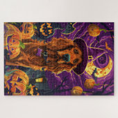Spooky Ierse Rode Setter Halloween Witch Pumpkin Legpuzzel (Horizontaal)