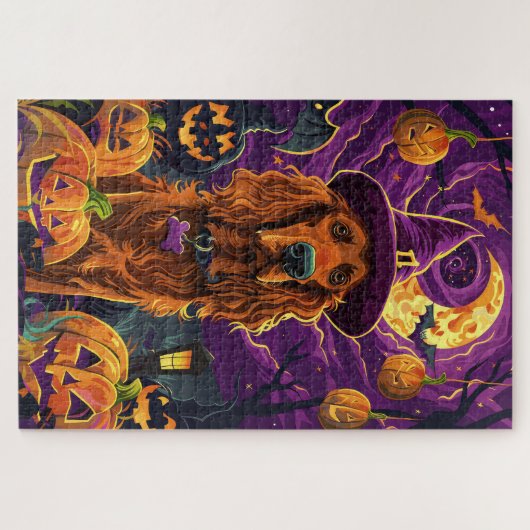 Spooky Ierse Rode Setter Halloween Witch Pumpkin Legpuzzel (Horizontaal)
