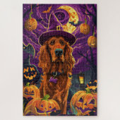 Spooky Ierse Rode Setter Halloween Witch Pumpkin Legpuzzel (Verticaal)