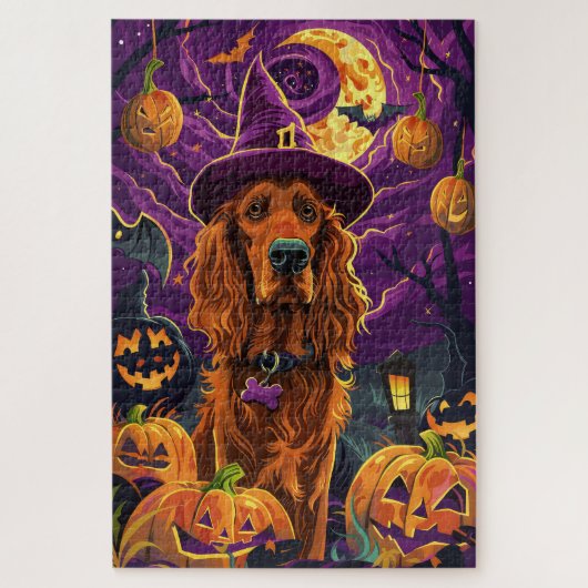 Spooky Ierse Rode Setter Halloween Witch Pumpkin Legpuzzel (Verticaal)