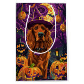 Spooky Ierse Rode Setter Halloween Witch Pumpkin Medium Cadeauzakje (Voorkant)