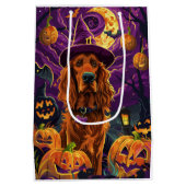 Spooky Ierse Rode Setter Halloween Witch Pumpkin Medium Cadeauzakje (Achterkant)