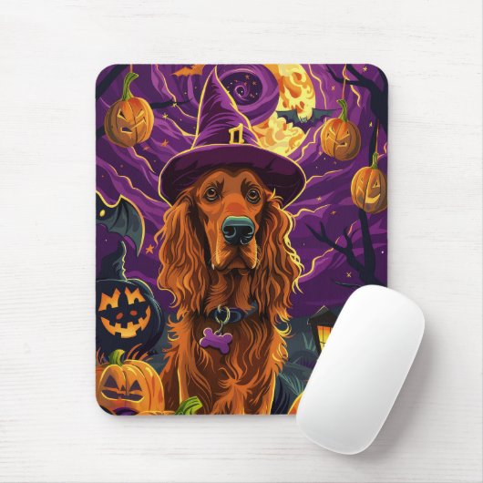 Spooky Ierse Rode Setter Halloween Witch Pumpkin Muismat (Met muis)