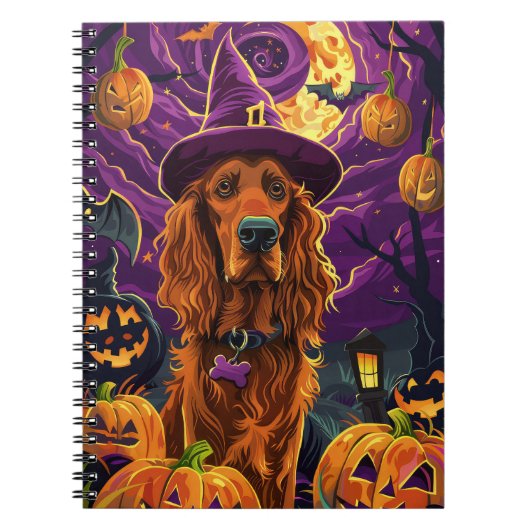 Spooky Ierse Rode Setter Halloween Witch Pumpkin Notitieboek (Voorkant)