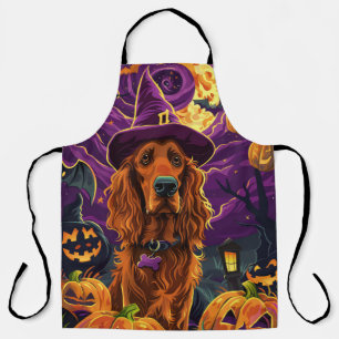 Spooky Ierse Rode Setter Halloween Witch Pumpkin Schort