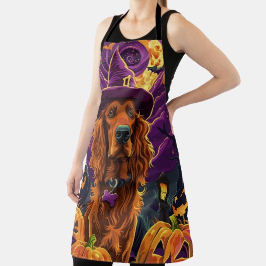 Spooky Ierse Rode Setter Halloween Witch Pumpkin Schort (Insitu)