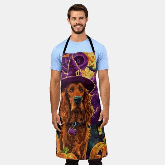 Spooky Ierse Rode Setter Halloween Witch Pumpkin Schort (Gedragen)