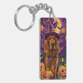 Spooky Ierse Rode Setter Halloween Witch Pumpkin Sleutelhanger (Voorkant Links)