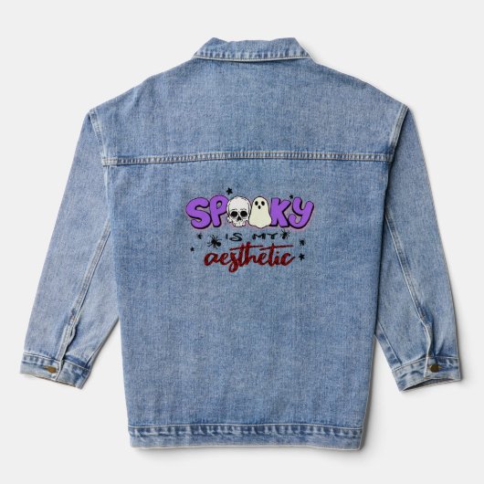 Spooky Is My Aesthetic - Halloween Schedel en Gees Denim Jacket (Achterkant)