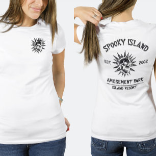 Spooky Island Est 2002 Pretpark Schedel (F&B) T-shirt