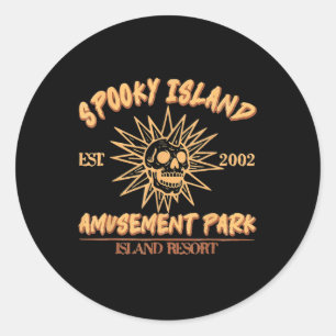 Spooky Island Est 2002 pretpark Skull Hallow Ronde Sticker