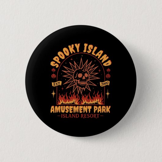 Spooky Island Skull Flame Retro Halloween Ronde Button 5,7 Cm (Voorkant)