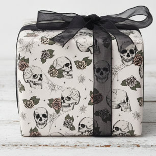 Spooky Ivory Floral Kleine Schedel Halloween Cadeaupapier
