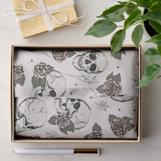 Spooky Ivory Floral Kleine Schedel Halloween Tissuepapier (Geschenk)