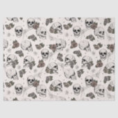 Spooky Ivory Floral Kleine Schedel Halloween Tissuepapier (Voorkant)