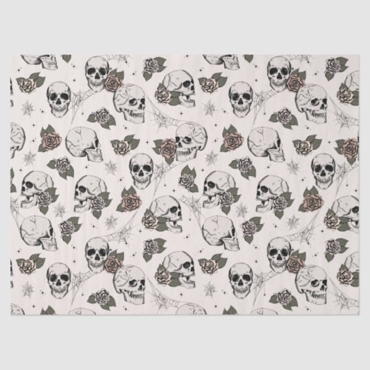 Spooky Ivory Floral Kleine Schedel Halloween Tissuepapier (Voorkant)