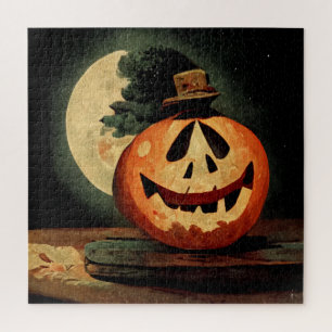 Spooky Jack-O-Lantaarn die een bovenste hoed draag Legpuzzel