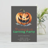 Spooky Jack-O' Lantern Grijs Pompoen Carving Party Kaart (Staand voorkant)