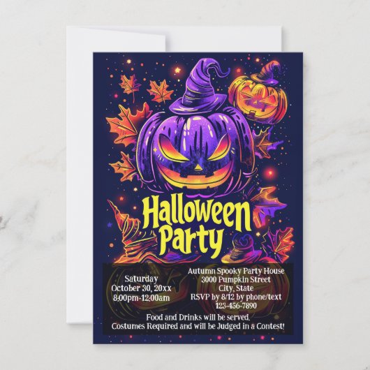 Spooky Jack-O-Lantern Halloween Party Kaart (Voorkant)