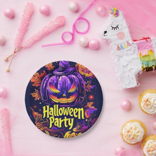 Spooky Jack-O-Lantern Halloween Party Papieren Bordje (Feest)