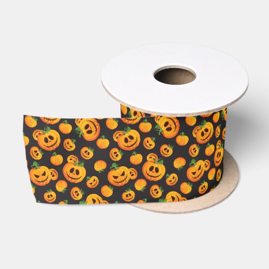 Spooky Jack-O-Lantern Halloween Ribbon Satijnen Lint (Spoel)