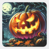 Spooky Jack-o-Lantern Halloween Vierkante Sticker (Voorkant)
