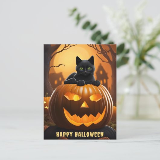 Spooky Jack-O-Lantern Happy Halloween Briefkaart (Staand voorkant)