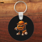Spooky Jack O Lantern Honkbal Halloween Kostuums Sleutelhanger (Voorkant)