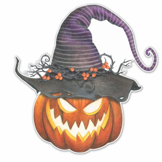 Spooky Jack-O-Lantern met heksen Pet Sticker (Voorkant)