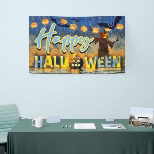 Spooky Jack-o'-lantern Scarecrow Happy Halloween Spandoek (Beurs)