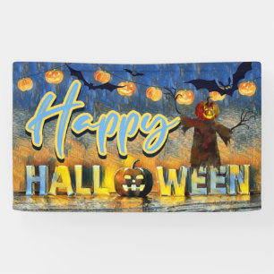 Spooky Jack-o'-lantern Scarecrow Happy Halloween Spandoek