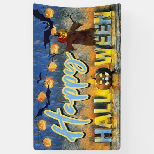 Spooky Jack-o'-lantern Scarecrow Happy Halloween Spandoek (Verticaal)