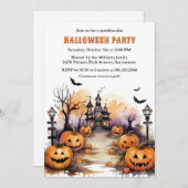 Spooky Jack O’Lanterns Bats Witch Halloween Party Kaart (Voorkant / Achterkant)