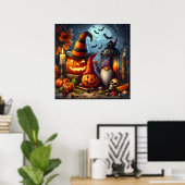 Spooky Jack-O-Lanterns met kabouter, schedel en vl Poster (Thuiskantoor)