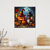 Spooky Jack-O-Lanterns met kabouter, schedel en vl Poster (Keuken)