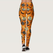 Spooky Jack O Lanterns Oranje pompoen Spider Web Leggings (Achterkant)
