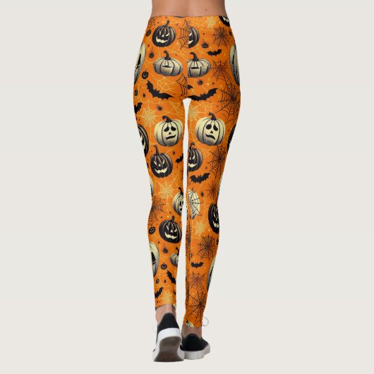 Spooky Jack O Lanterns Oranje pompoen Spider Web Leggings (Achterkant)