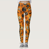 Spooky Jack O Lanterns Oranje pompoen Spider Web Leggings (Voorkant)
