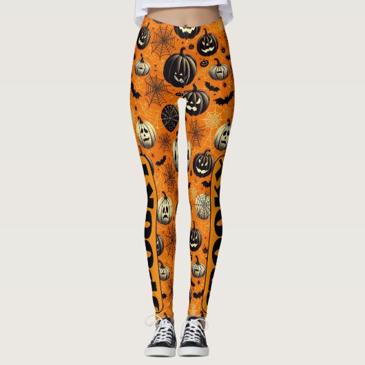 Spooky Jack O Lanterns Oranje pompoen Spider Web Leggings (Voorkant)