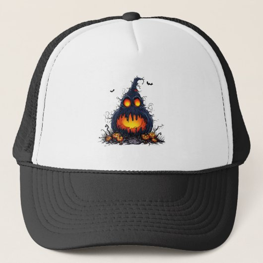 Spooky Jack O'Lantern Pumpkin met gloeiende ogen Trucker Pet (Voorkant)