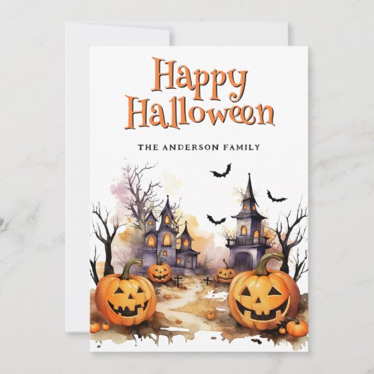 Spooky Jack O'Lanterns Bats Ghosts Halloween Kaart (Voorkant)