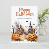 Spooky Jack O'Lanterns Bats Ghosts Halloween Kaart (Staand voorkant)