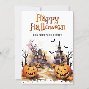Spooky Jack O'Lanterns Bats Ghosts Halloween Kaart