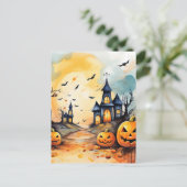 Spooky Jack O'Lanterns Bats Halloween Feestdagenkaart (Staand voorkant)