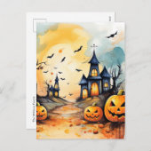 Spooky Jack O'Lanterns Bats Halloween Feestdagenkaart (Voorkant / Achterkant)